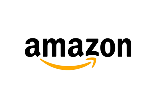 Amazon logo with black text and a curved yellow arrow underneath.